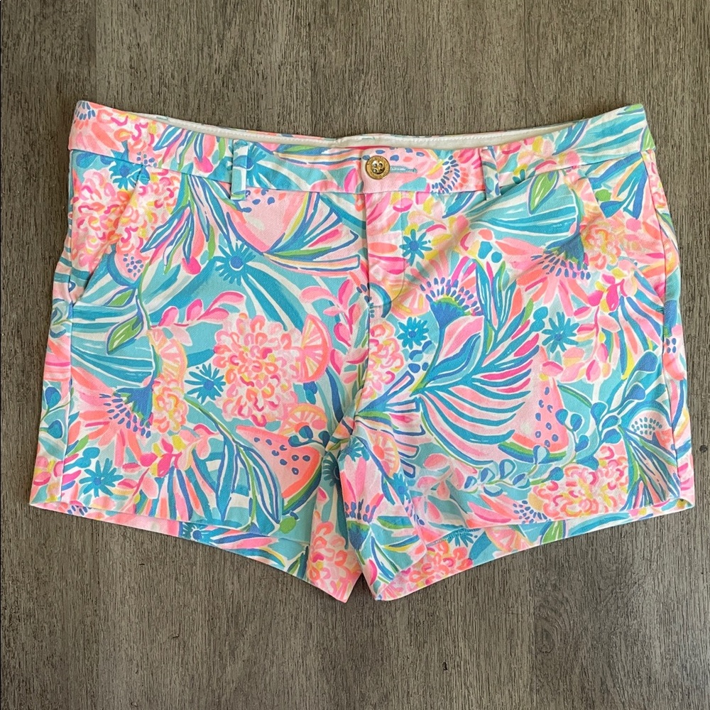 Lilly Pulitzer Pink and Blue Floral Women's Shorts • Size‎ 14